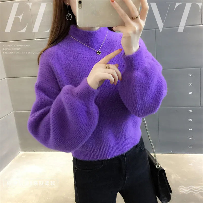 Blush High-Neck Knit Sweater