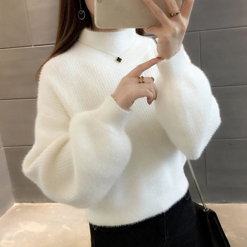 Blush High-Neck Knit Sweater
