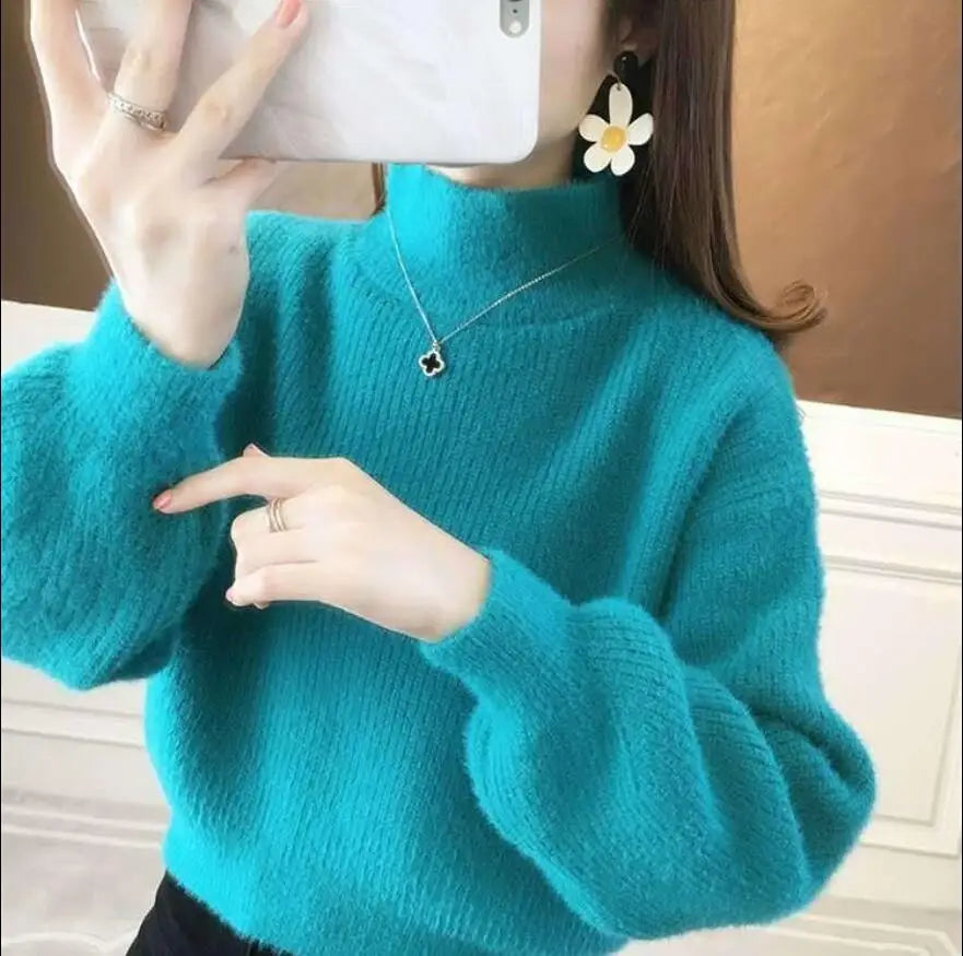 Blush High-Neck Knit Sweater