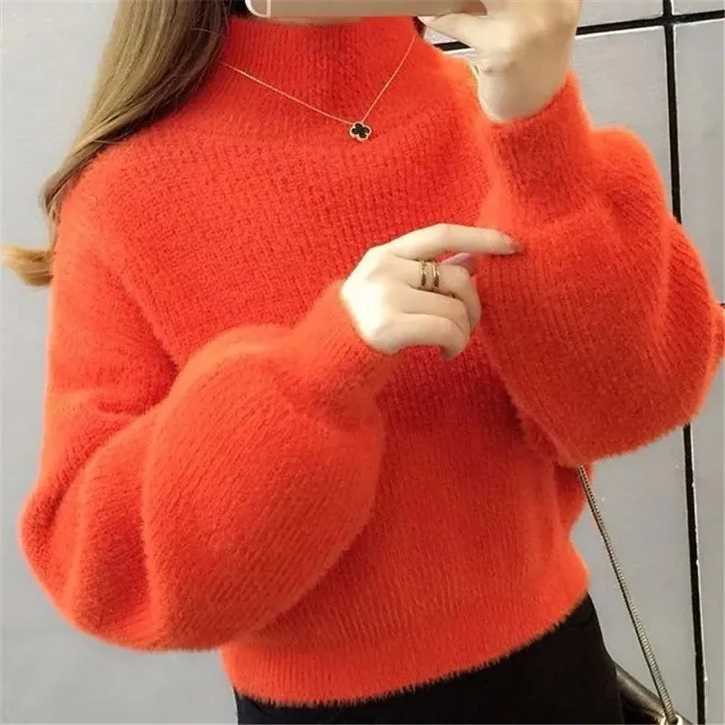 Blush High-Neck Knit Sweater
