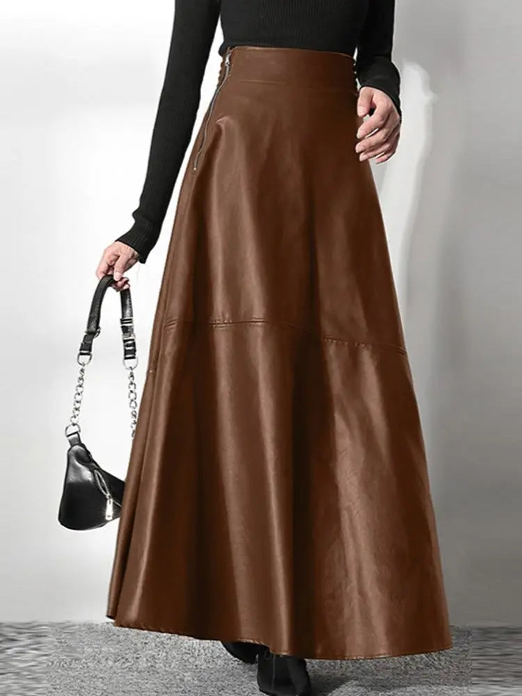 Mocha Flow Leather Maxi Skirt