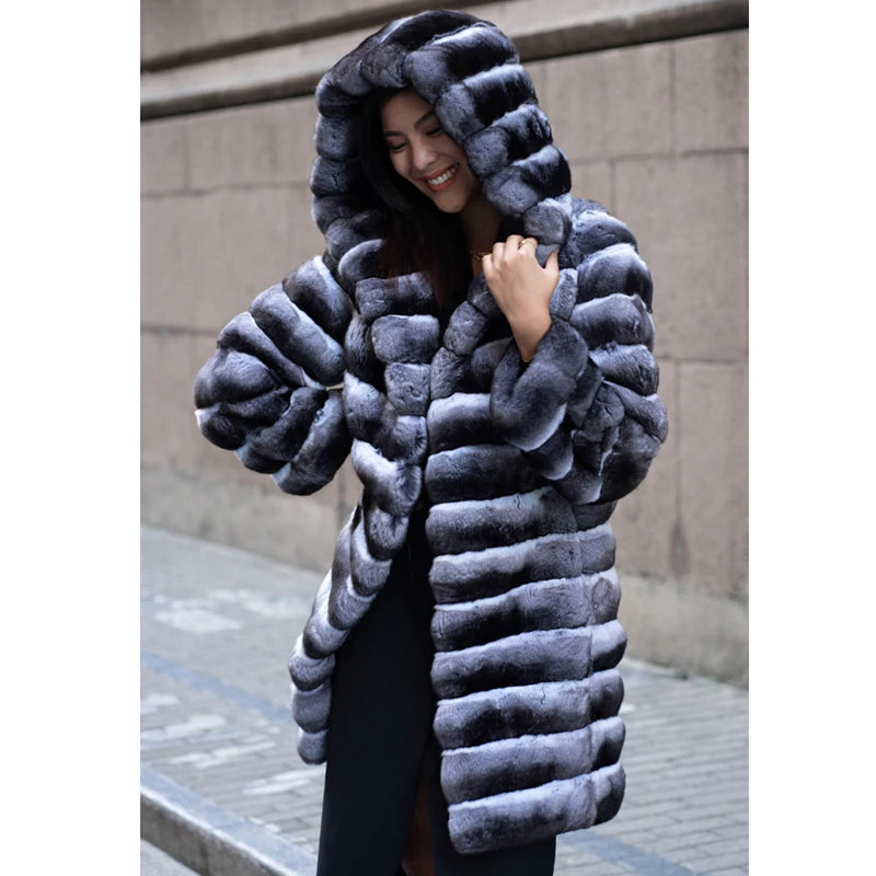 Midnight Striped Fur Coat
