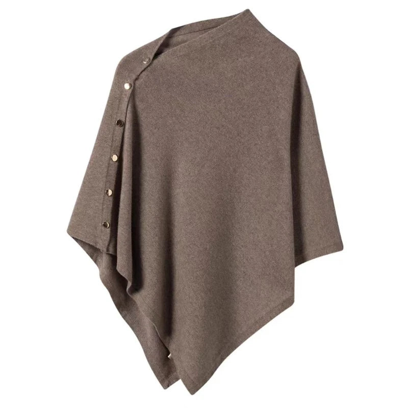 Asymmetric Button-Front Knit Poncho