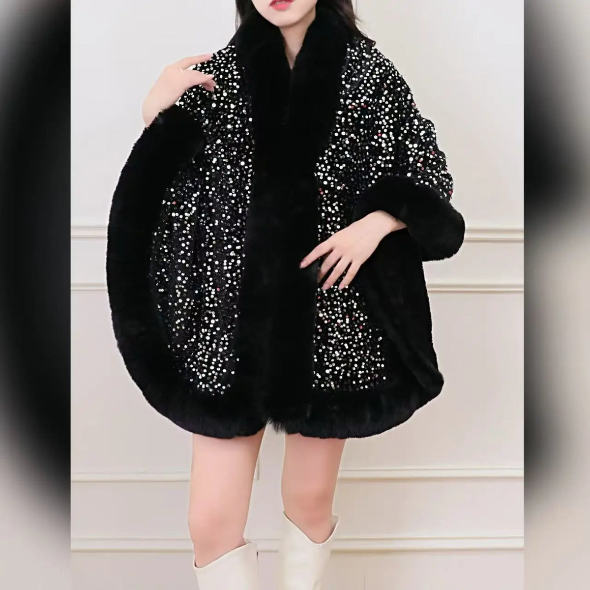 Celeste Sequin Fur Cape