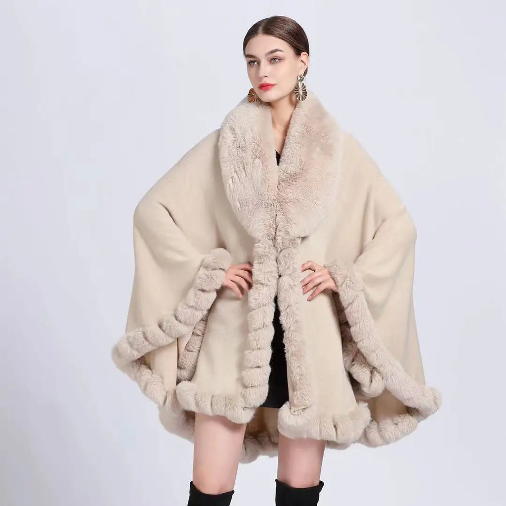 Noir Luxe Fur-Trimmed Cape