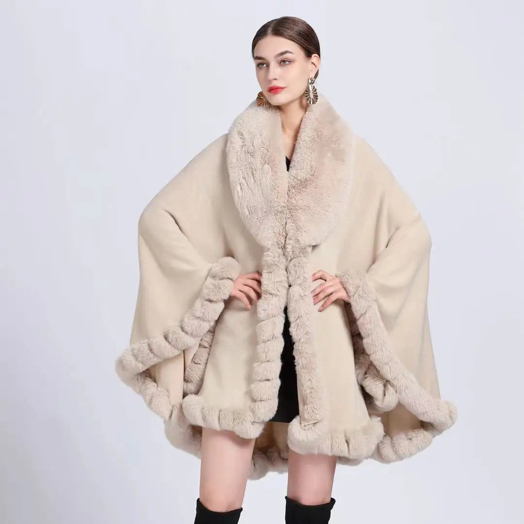 Noir Luxe Fur-Trimmed Cape