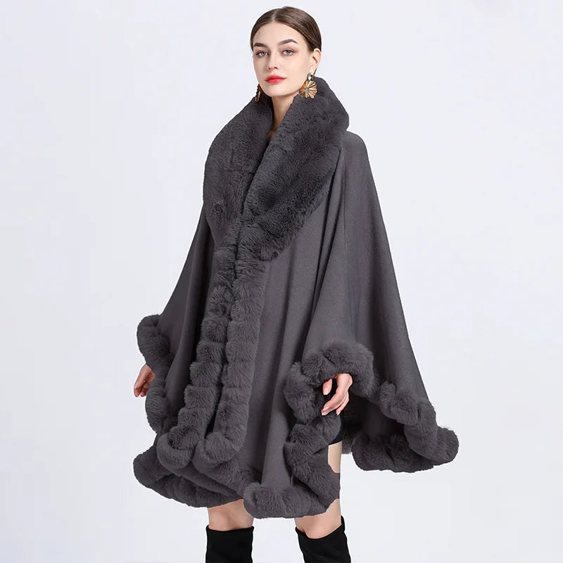 Noir Luxe Fur-Trimmed Cape
