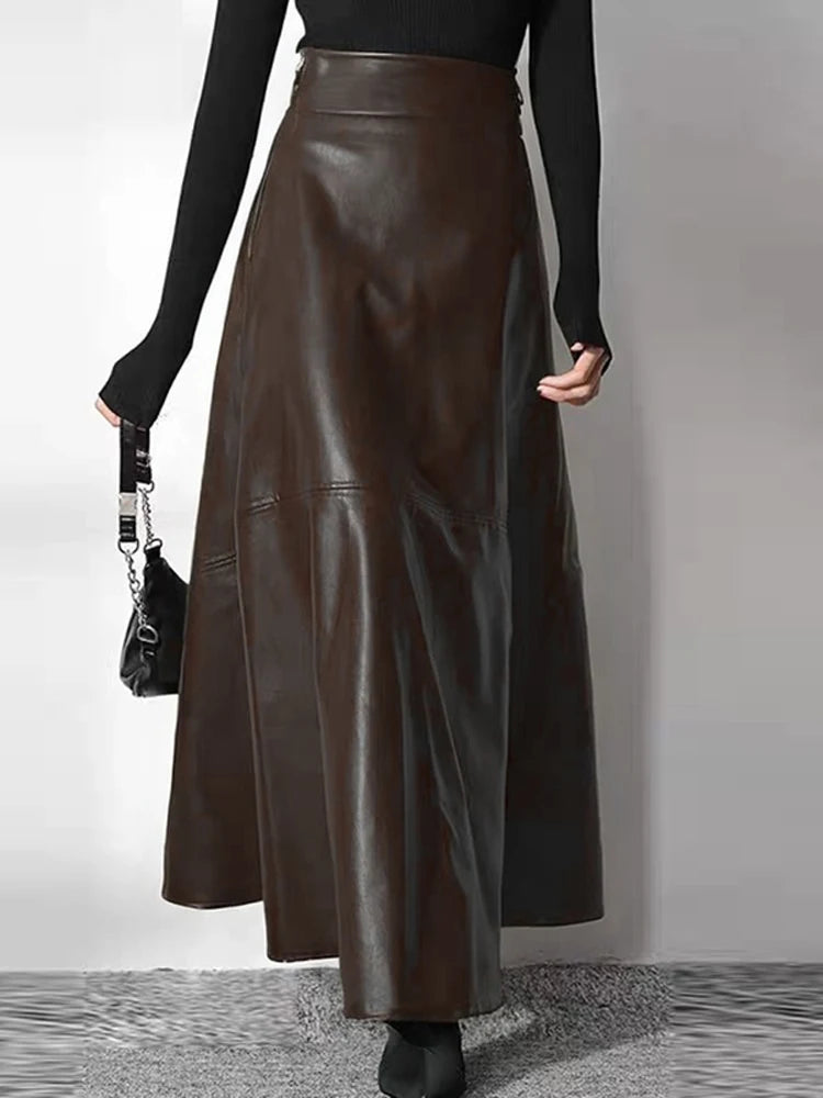 Mocha Flow Leather Maxi Skirt