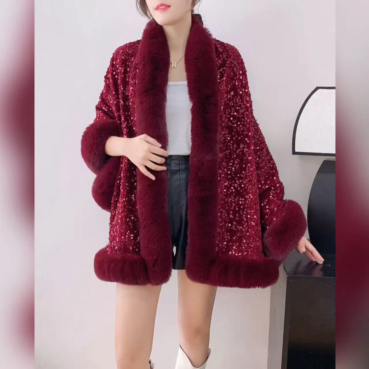 Celeste Sequin Fur Cape