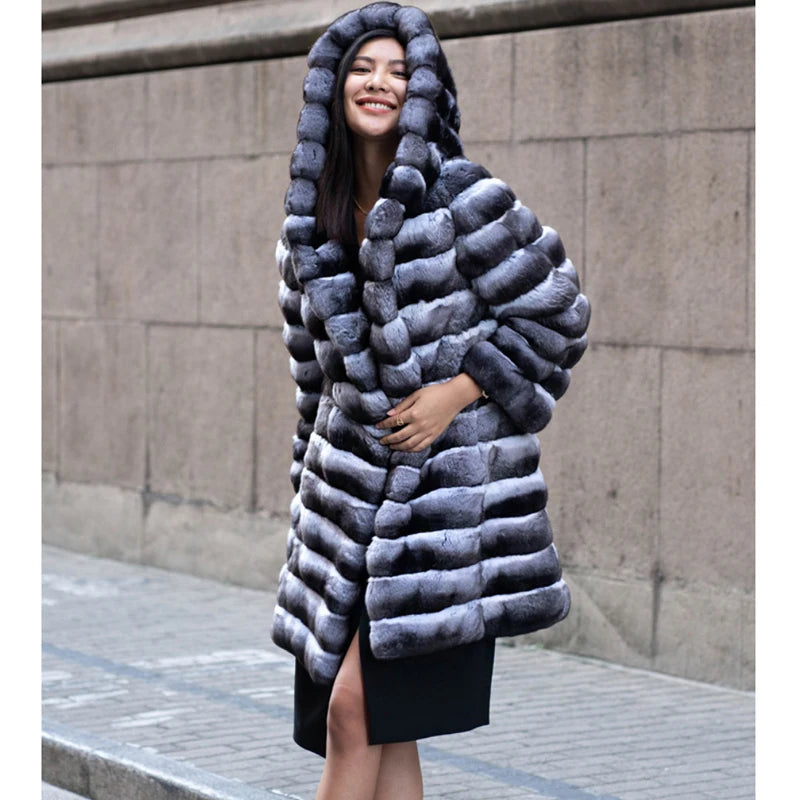 Midnight Striped Fur Coat