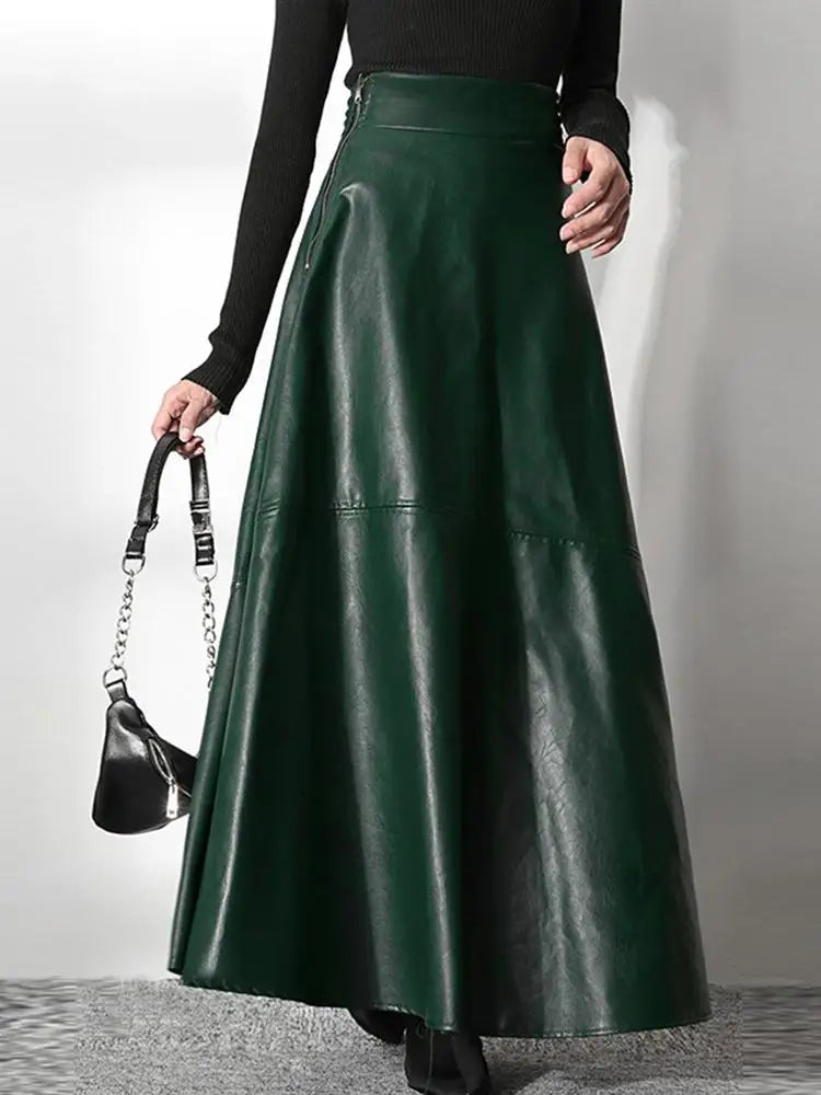 Mocha Flow Leather Maxi Skirt