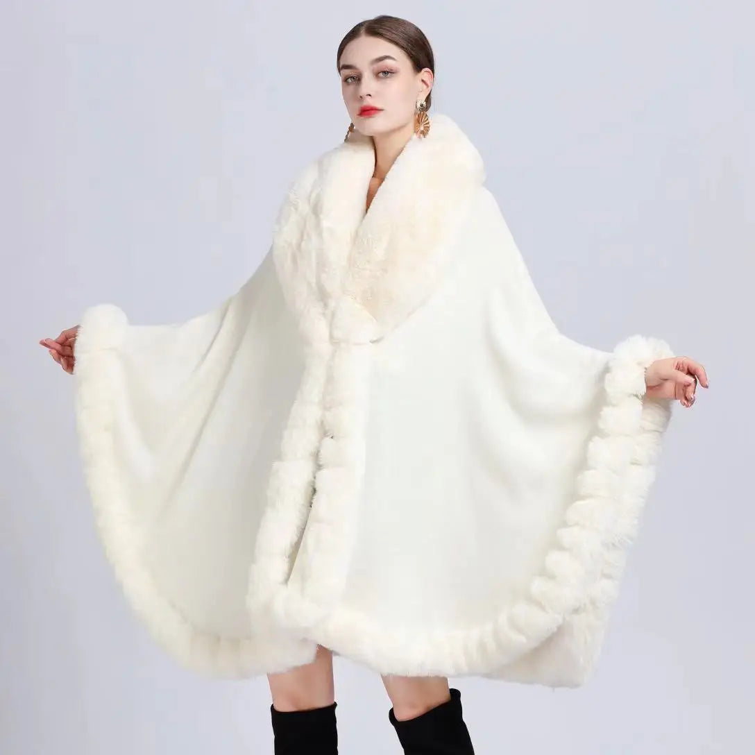 Noir Luxe Fur-Trimmed Cape