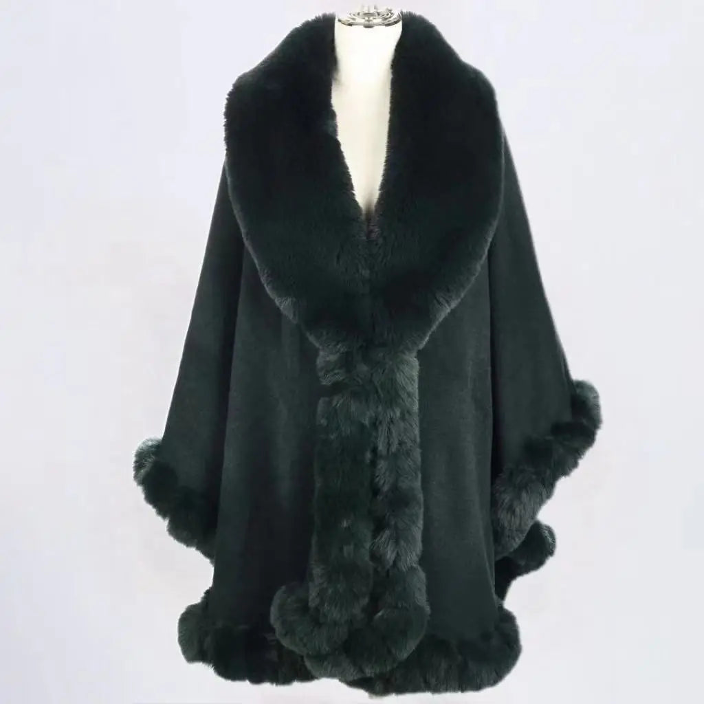 Noir Luxe Fur-Trimmed Cape