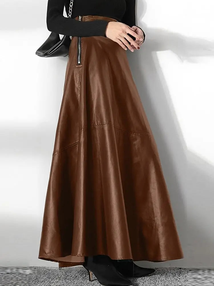 Mocha Flow Leather Maxi Skirt