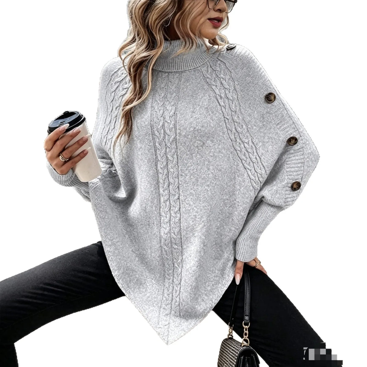 Sienna Button-Detail Knit Poncho