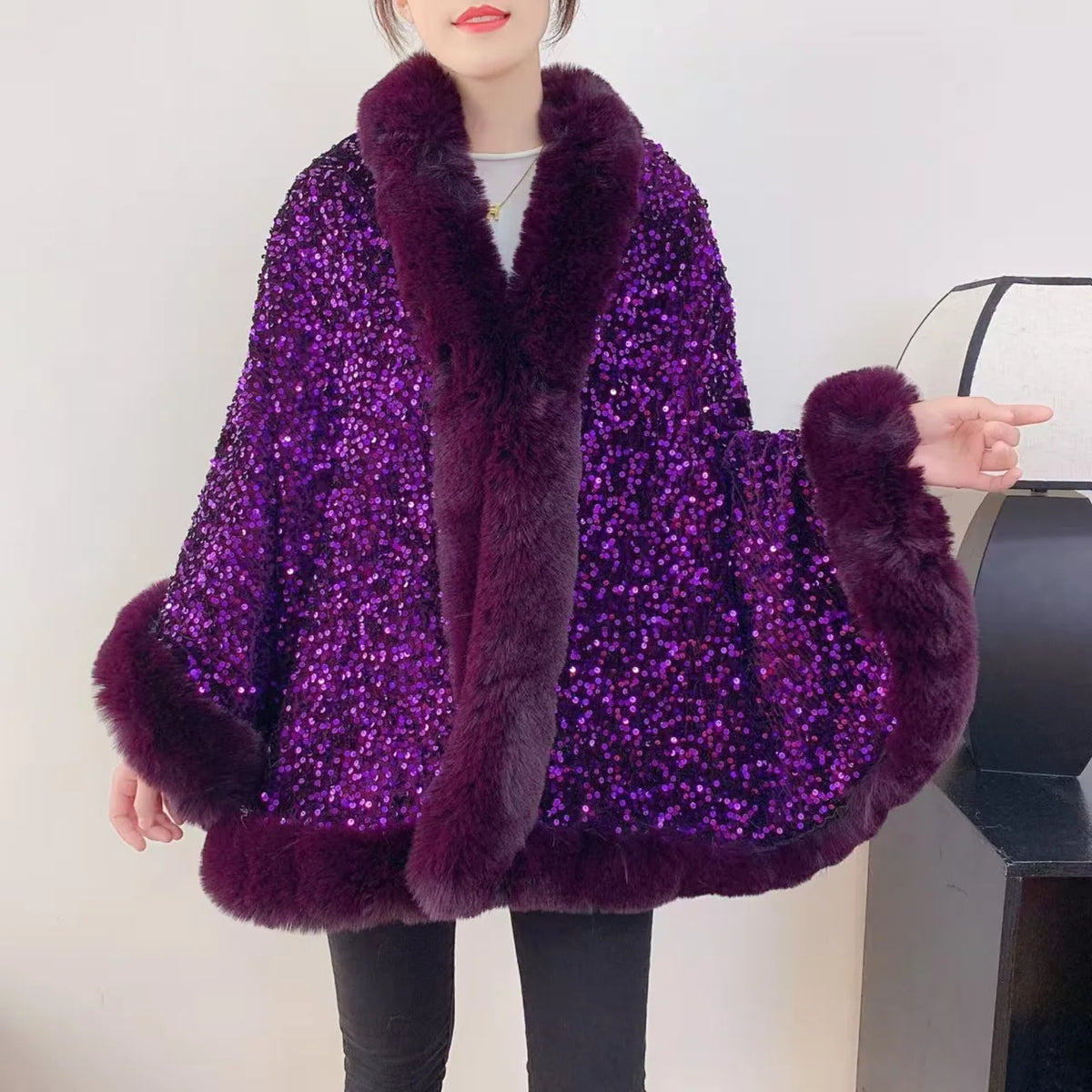 Celeste Sequin Fur Cape