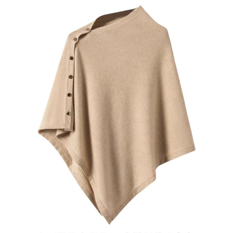 Asymmetric Button-Front Knit Poncho
