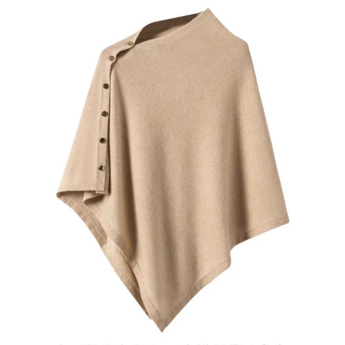 Asymmetric Button-Front Knit Poncho