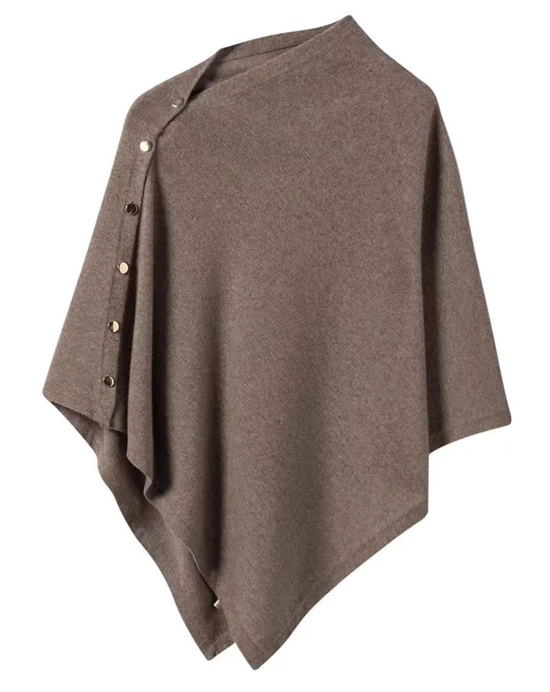 Asymmetric Button-Front Knit Poncho