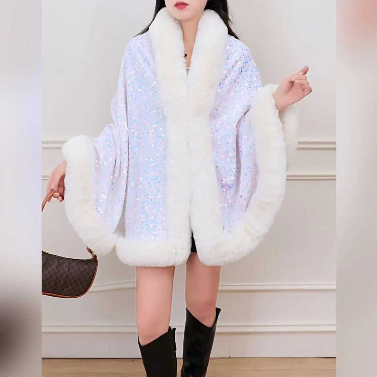 Celeste Sequin Fur Cape