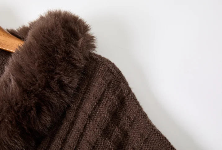 Hazel Textured Fur-Trimmed Poncho