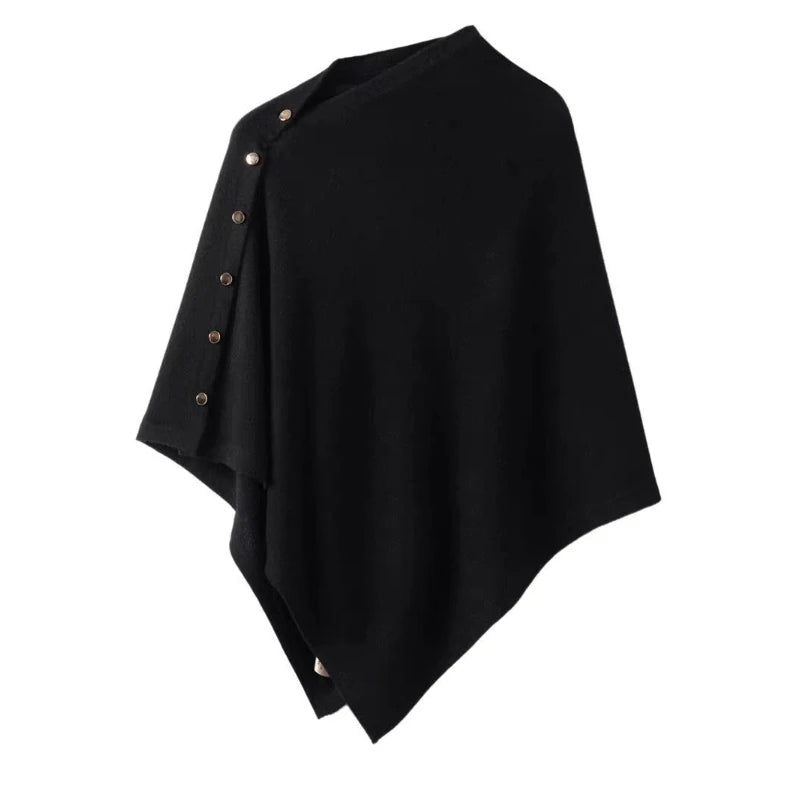 Asymmetric Button-Front Knit Poncho
