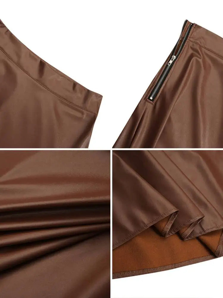 Mocha Flow Leather Maxi Skirt