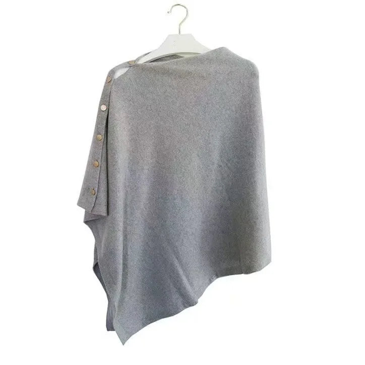 Asymmetric Button-Front Knit Poncho