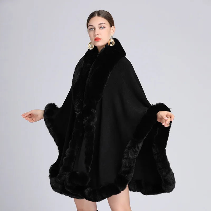 Noir Luxe Fur-Trimmed Cape