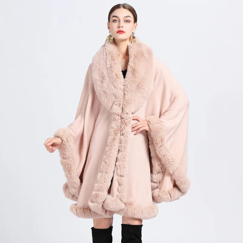 Noir Luxe Fur-Trimmed Cape