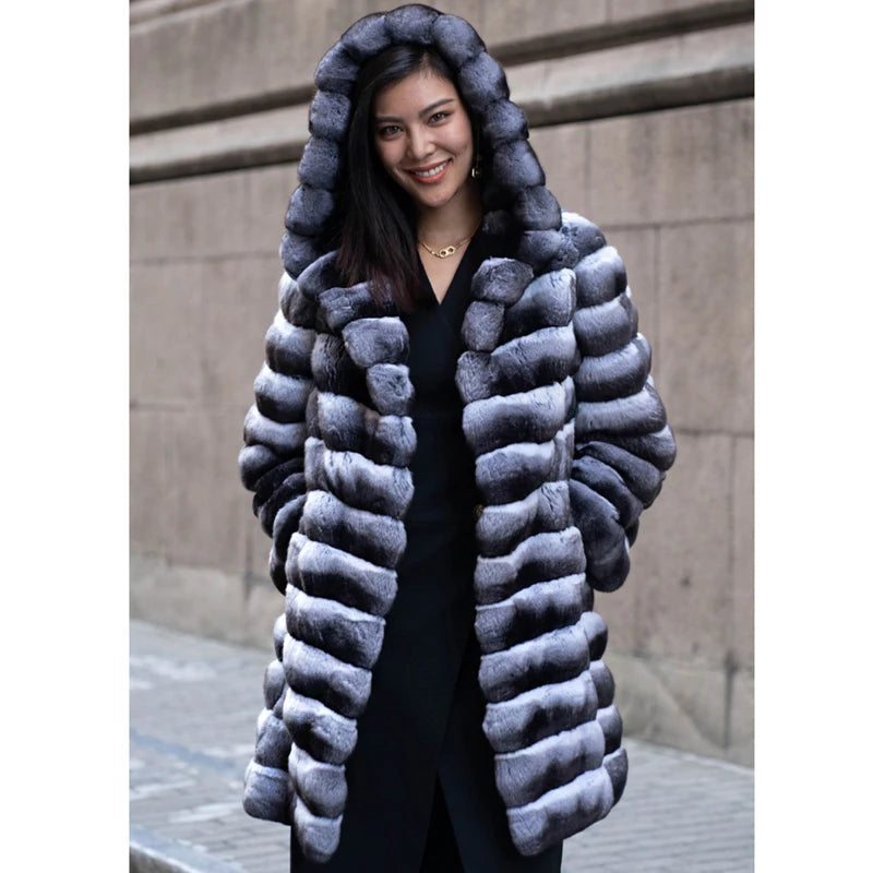 Midnight Striped Fur Coat