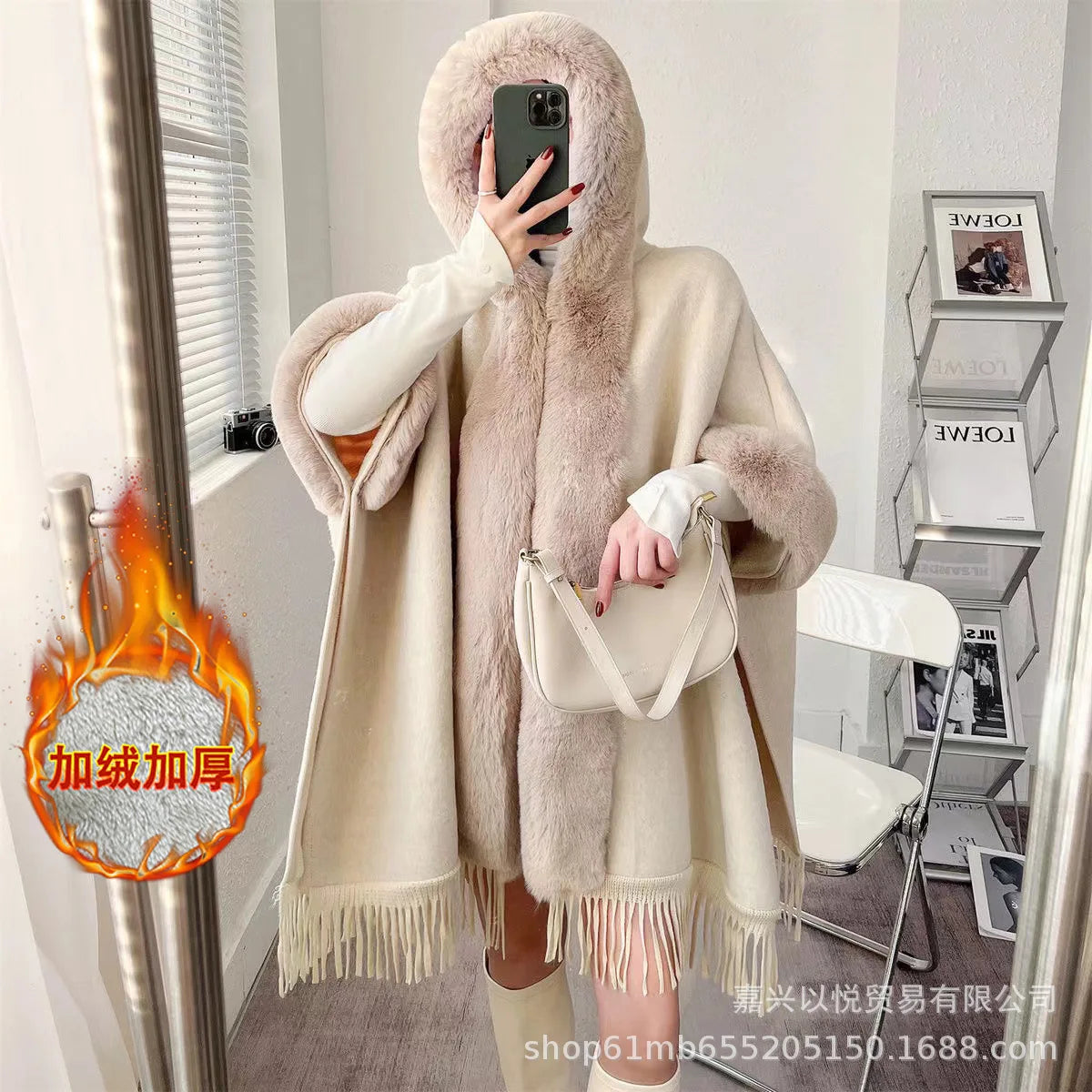 Clara Plaid Fur-Trimmed Shawl