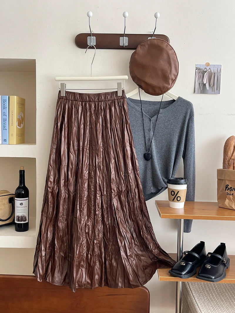 Sienna Pleated Leather Maxi Skirt