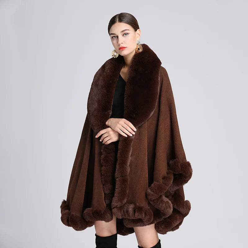 Noir Luxe Fur-Trimmed Cape