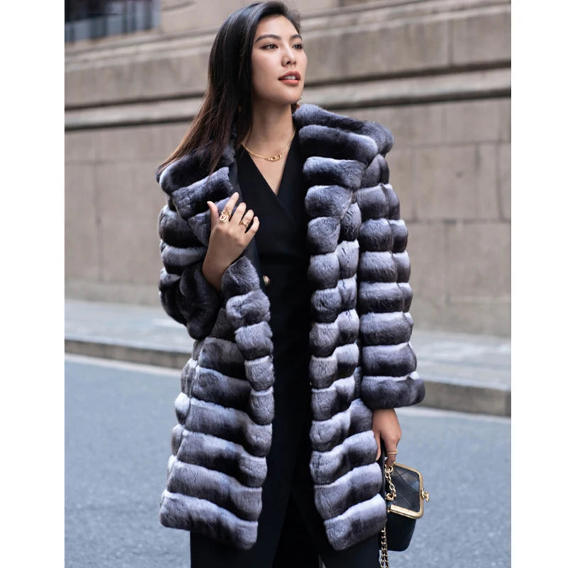 Midnight Striped Fur Coat