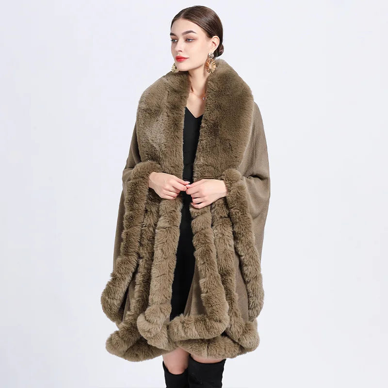 Noir Luxe Fur-Trimmed Cape
