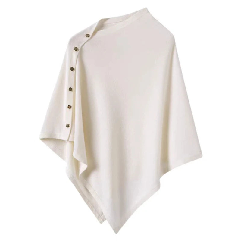 Asymmetric Button-Front Knit Poncho