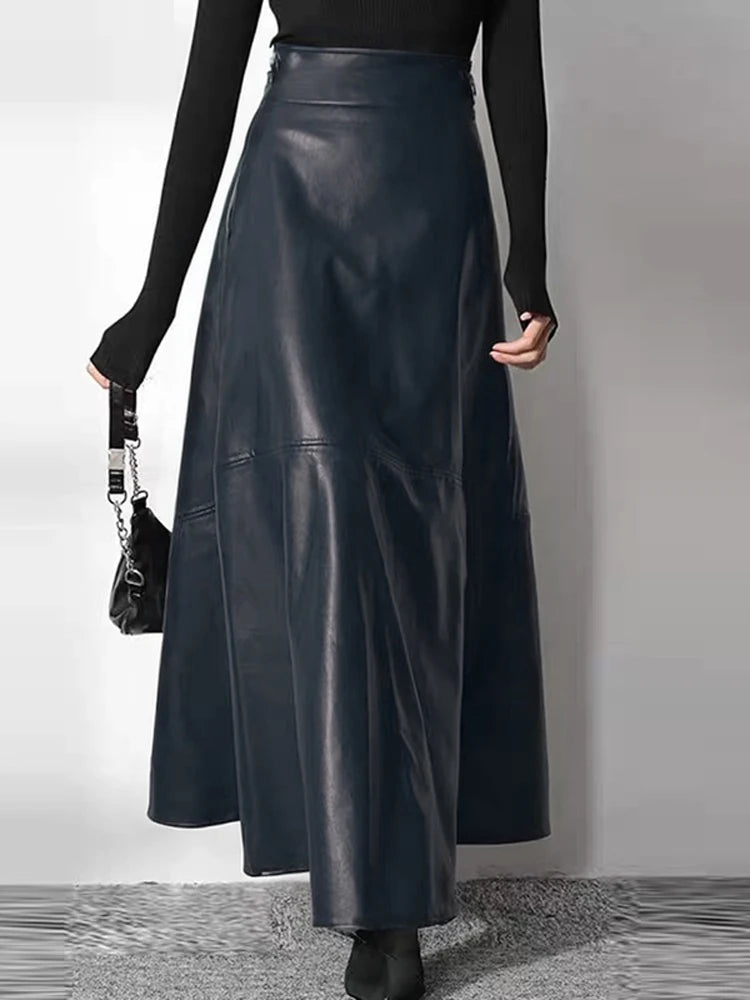 Mocha Flow Leather Maxi Skirt