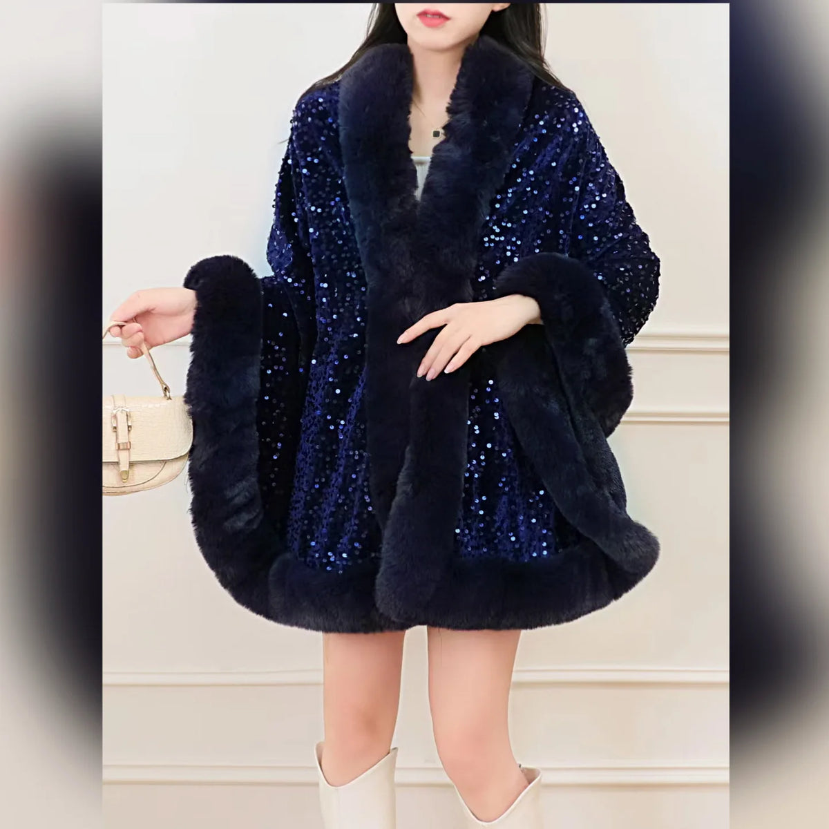 Celeste Sequin Fur Cape