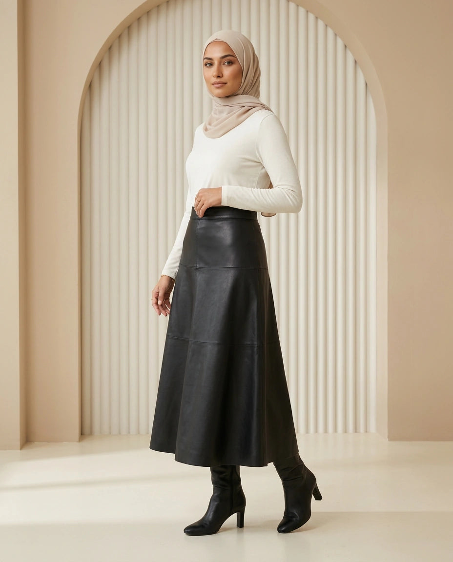 Noir Classic Leather Maxi Skirt