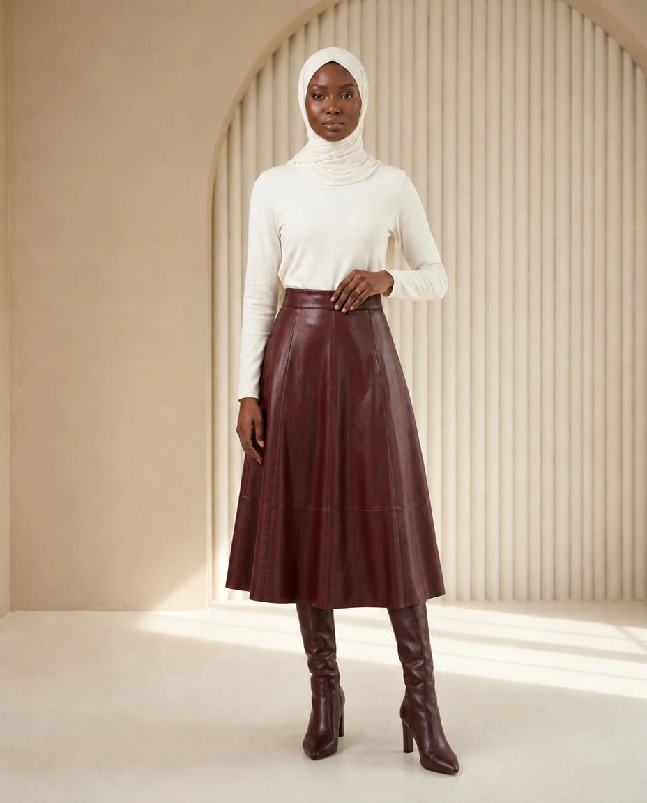 Aria Layered Leather Maxi Skirt
