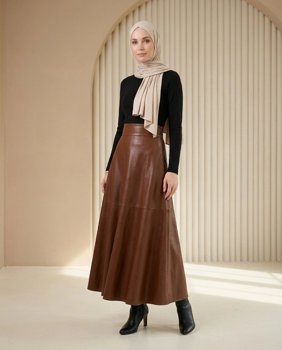 Mocha Flow Leather Maxi Skirt