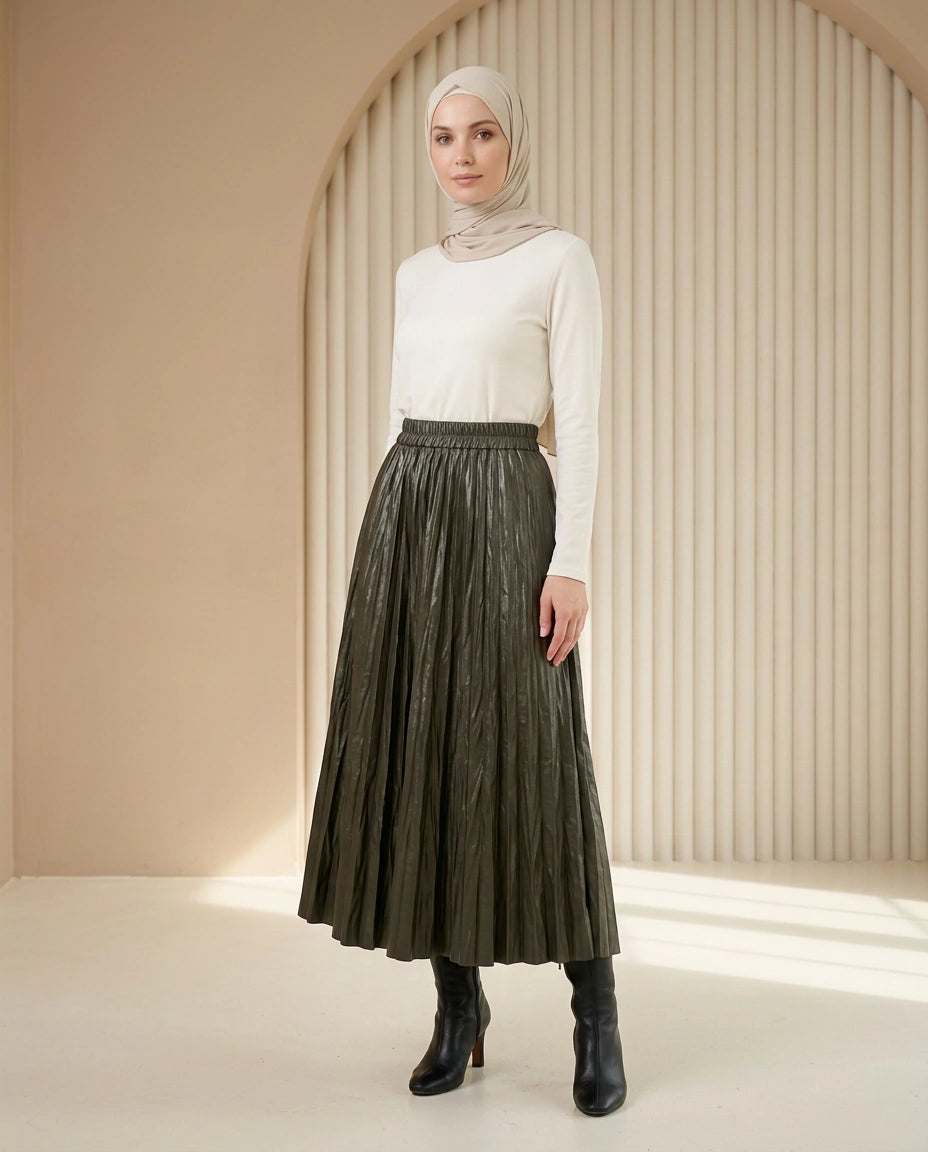 Sienna Pleated Leather Maxi Skirt